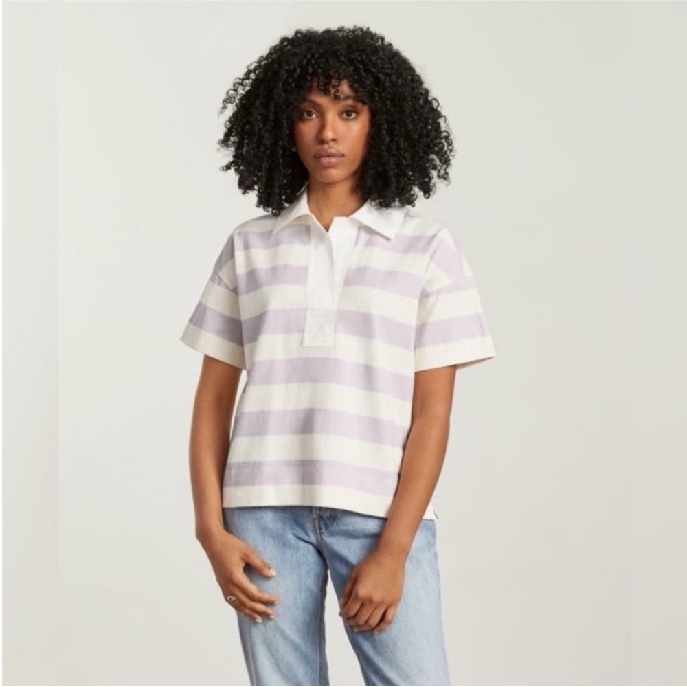 Everlane Short Sleeve The Retro Jersey Purple & White - Picture 3 of 4